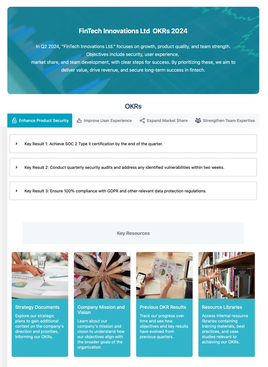 Published OKRs page template