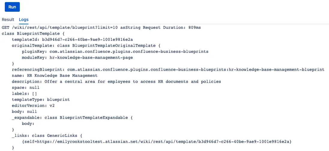 An example Log showing blueprint tempaltes imported successfully.