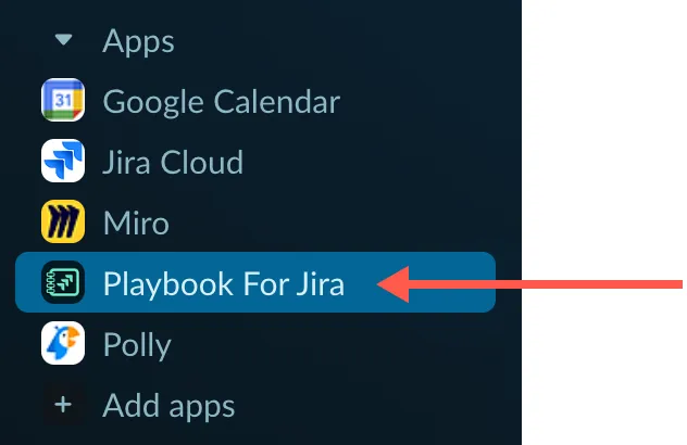 Apps section in Slack showing Playbook for Jira listed.