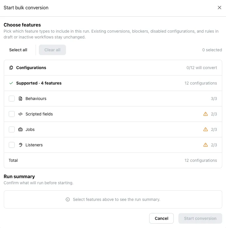 Start your conversion dialog