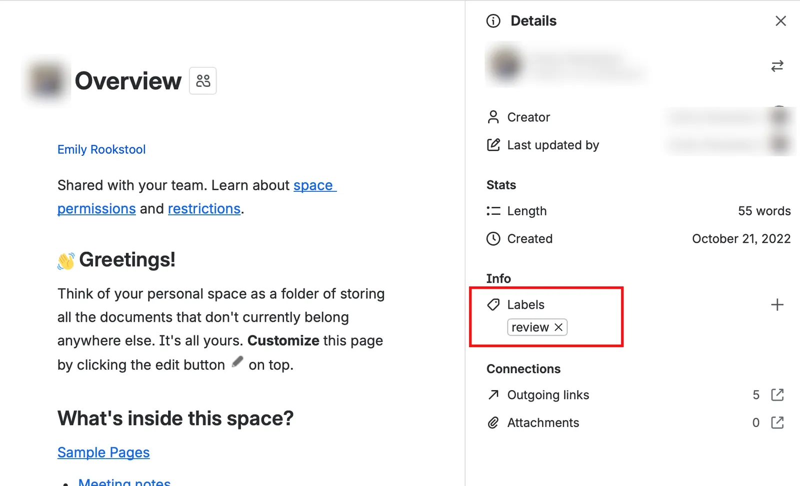 The label highlighted in the Info section on the page.
