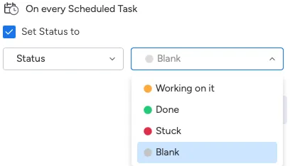A screenshot showing the options available to select as initial status when you are creating a recurring task.