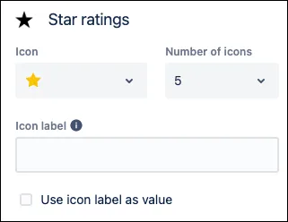 Star Rating configuration dialog showing number of icons set to five and related options