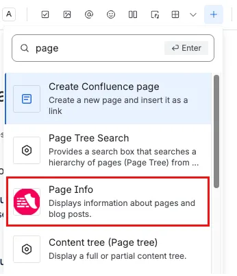 The Insert option selected with the Page entered as the search term.