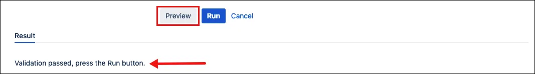 Preview of validation results for the Copy Project built-in script