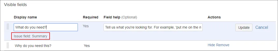 Edit request type fields
