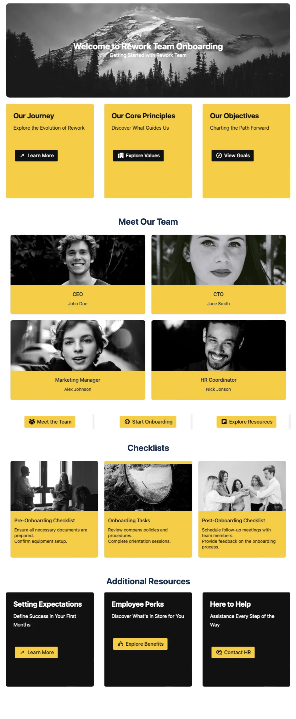Published onbarding page - modern template