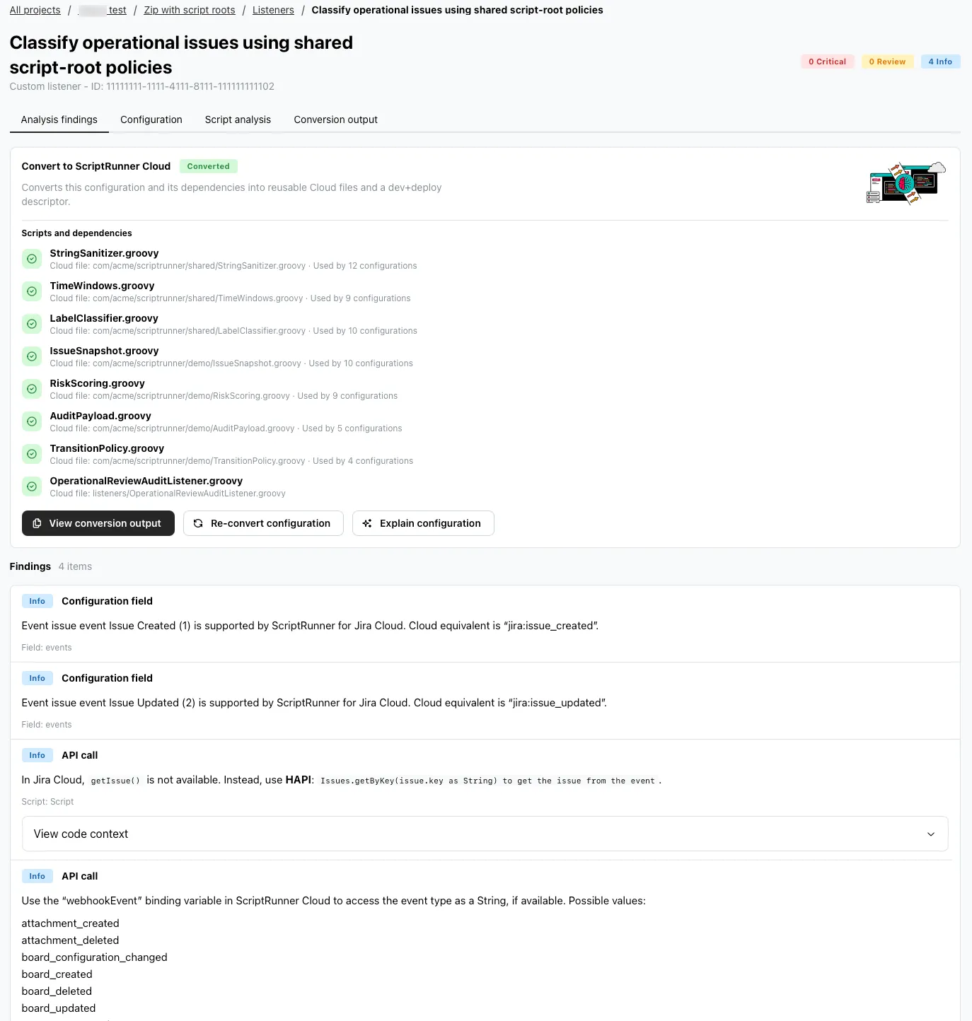 script configurations for a specific script from the conversion
