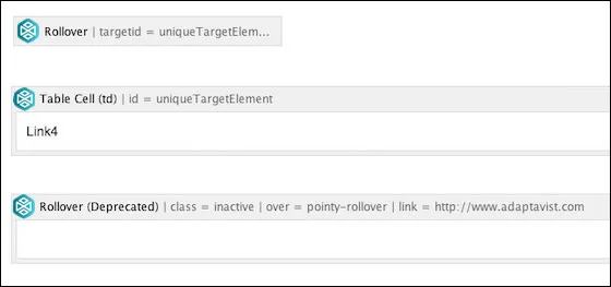 Confluence editor showing a table cell element moved outside the deprecated Rollover macro