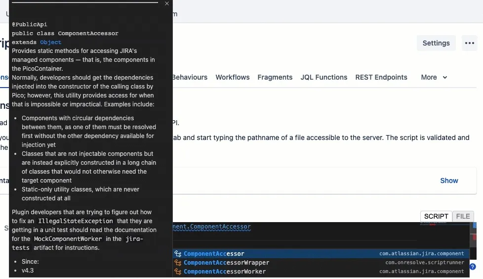 Javadoc pop-up displayed in the code editor