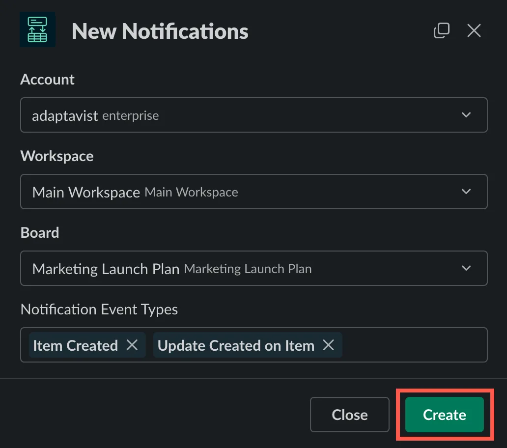 Click the Create button