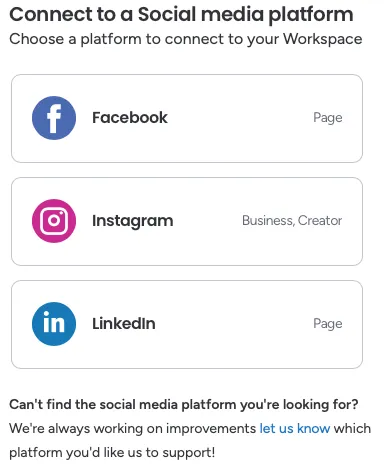 Selecting a social media platform to connect in the Connect New Account dialog.