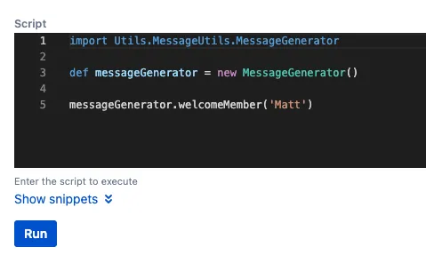 An example of the class imported in to the script.