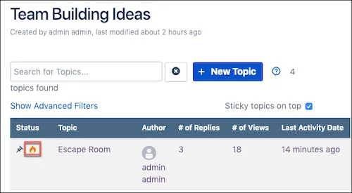 The Forums menu screen, with the Hot Topic icon highlighted.