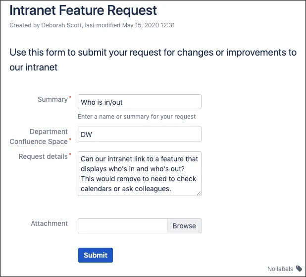The example completed form.