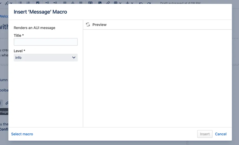 The macro popup.