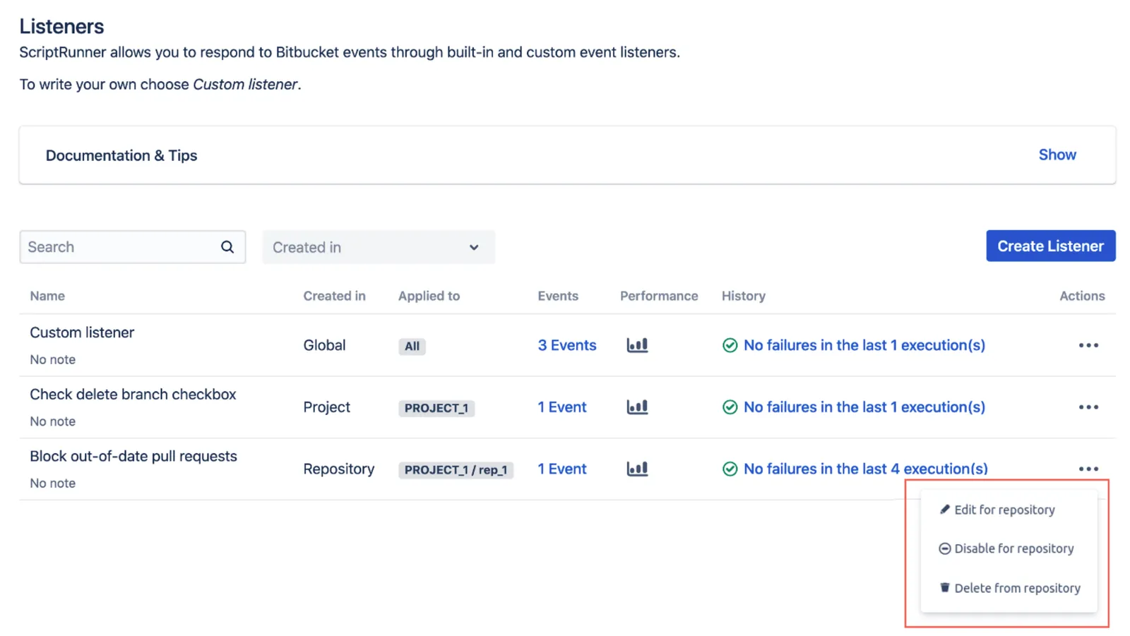 Repository-level script in the Action menu