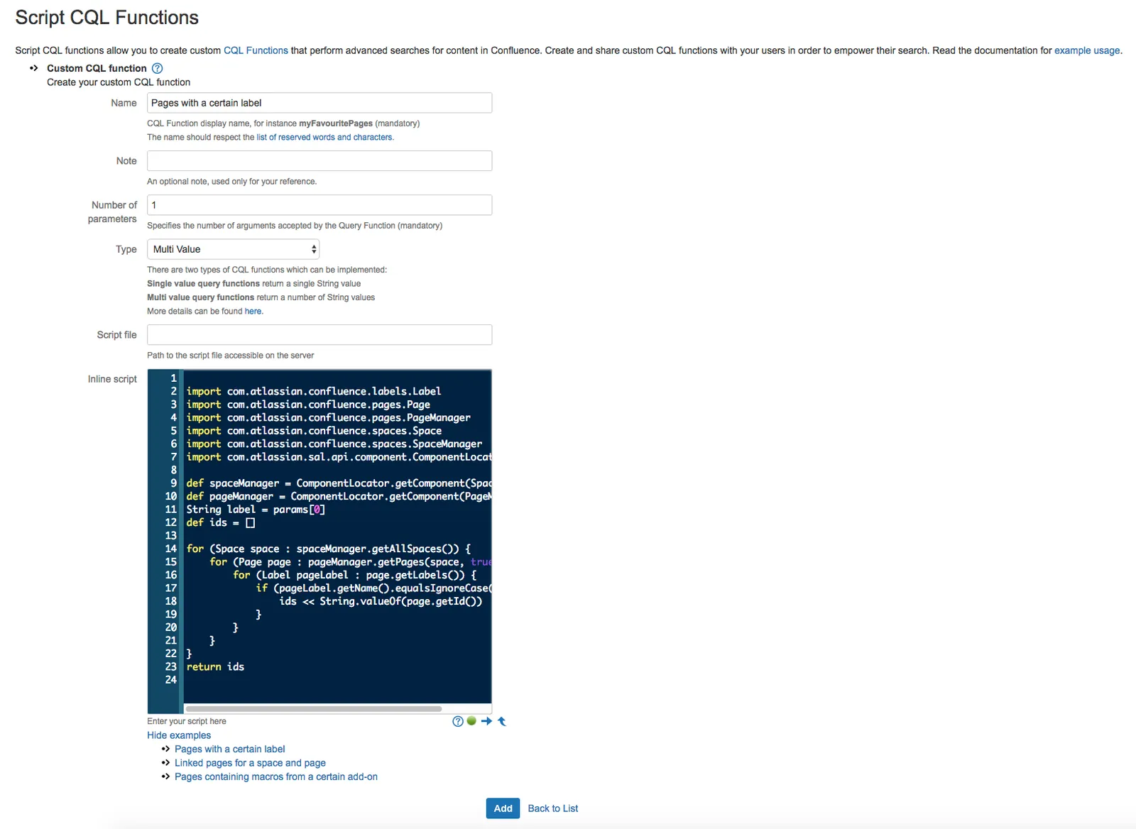 A Script CQL Functions dialog.