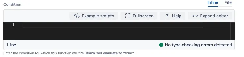 Listener condition configuration options showing tabs and Example Scripts button