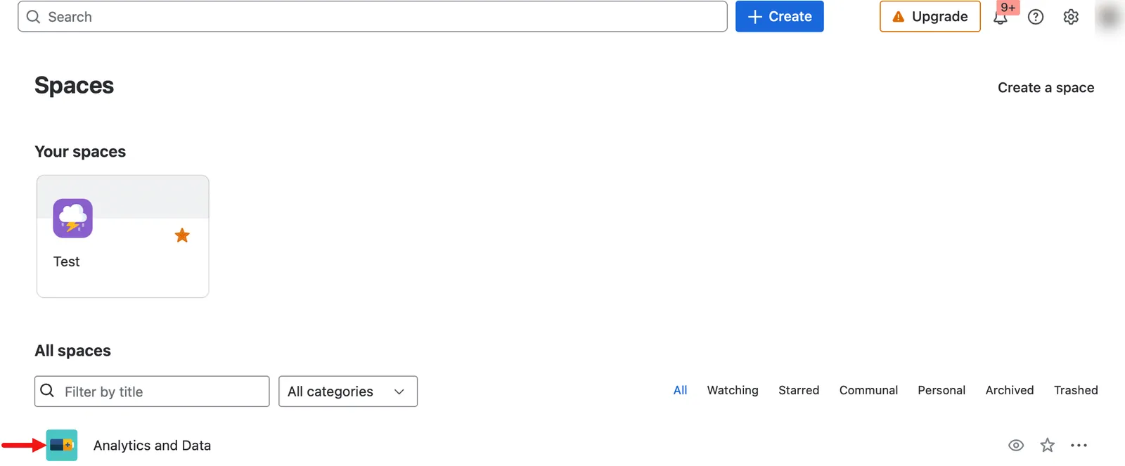 The Analytics and Data space shown in the Spaces screen.