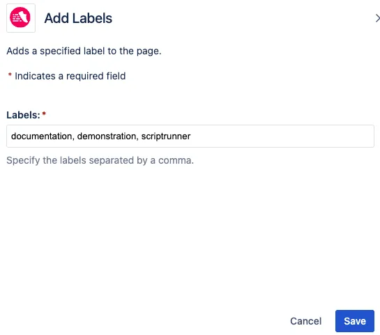 An example labels option with two labels in the field, separated by commas.