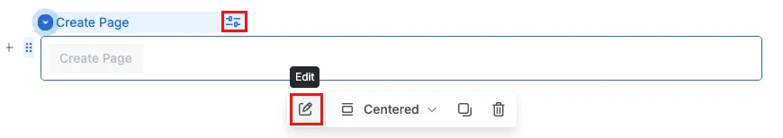 The Edit option, hilighted for the Create Page macro.