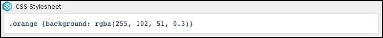 CSS Style Sheet macro showing a CSS rule that applies an orange background with 70% transparency to the "orange" class