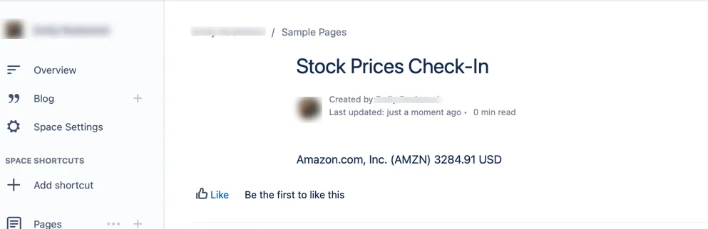 The newly created macro on a published page.