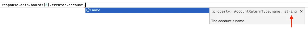 Code snippet showing an auto-complete suggestion for a JavaScript object property.