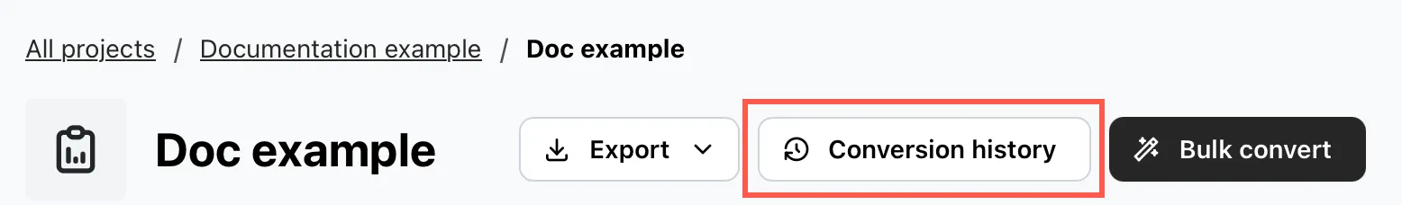Conversion history button on the main analysis page