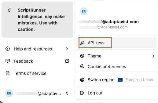 API Keys navigation page