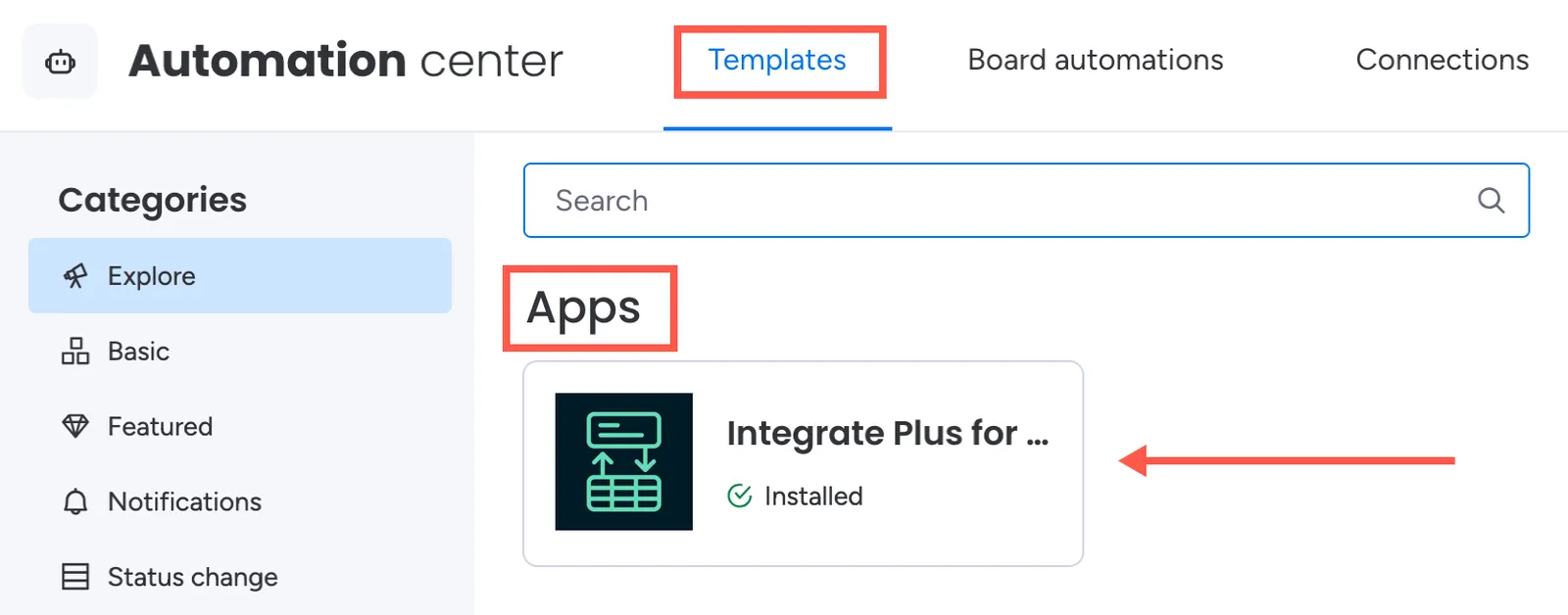 App tile for Integrate Plus for monday.com and Slack