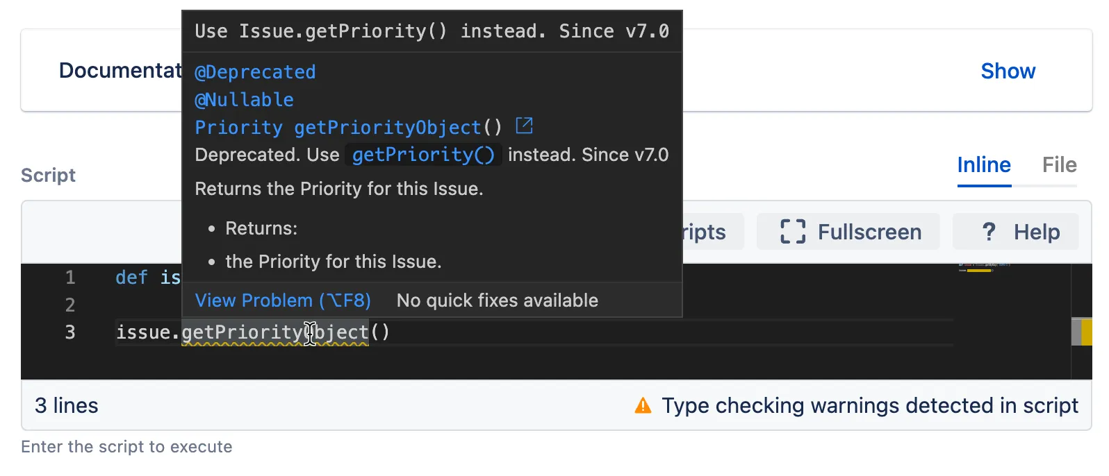 Code example of a deprecated method.