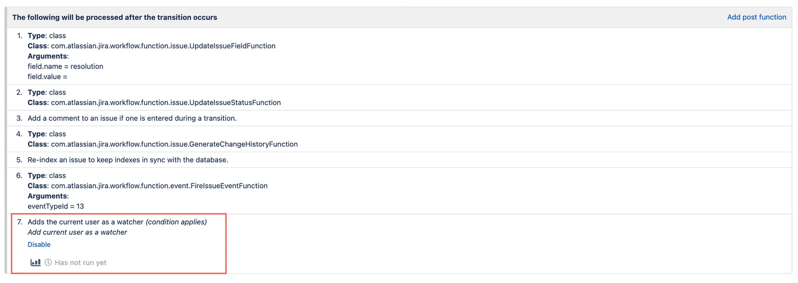 Post function reordering with arrow icons.