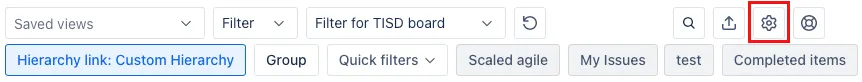 A screenshot showing the Settings button that you click to open the settings modal where you can change the grouped by settings.