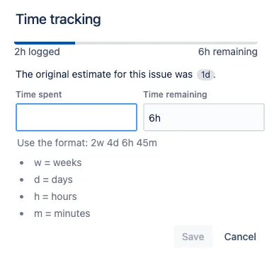 Screenshot of a Jira issue worklog showing logged time entries for a sprint task.