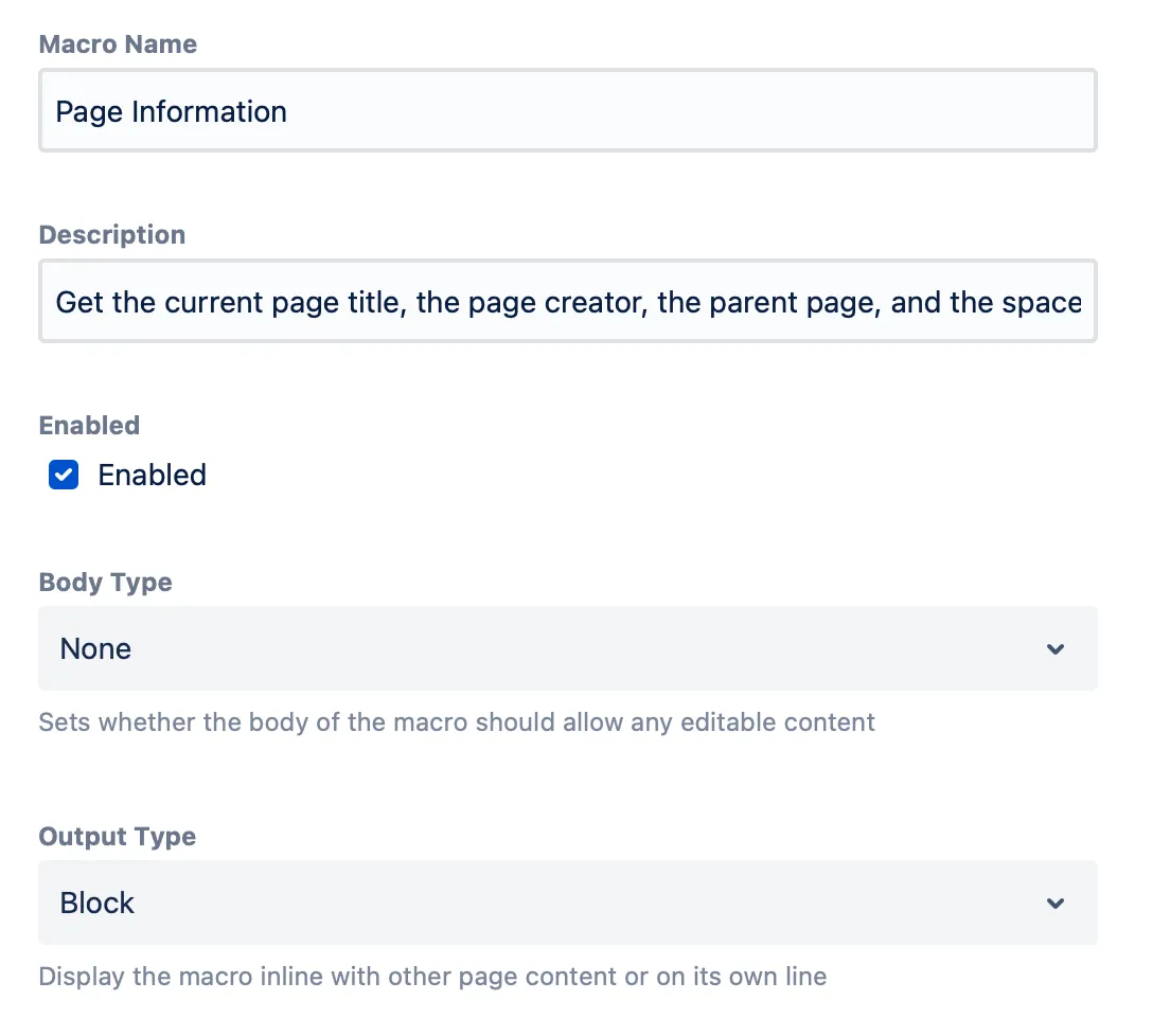 The Create Macro screen with the specified detials.