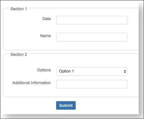 Published form example showing fieldset with two sections