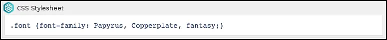 CSS Style Sheet macro showing a font class selector that applies a fantasy font to strike text