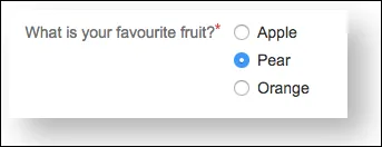 Confluence page preview showing the rendered Forms - Radio Button Group with multiple radio button options