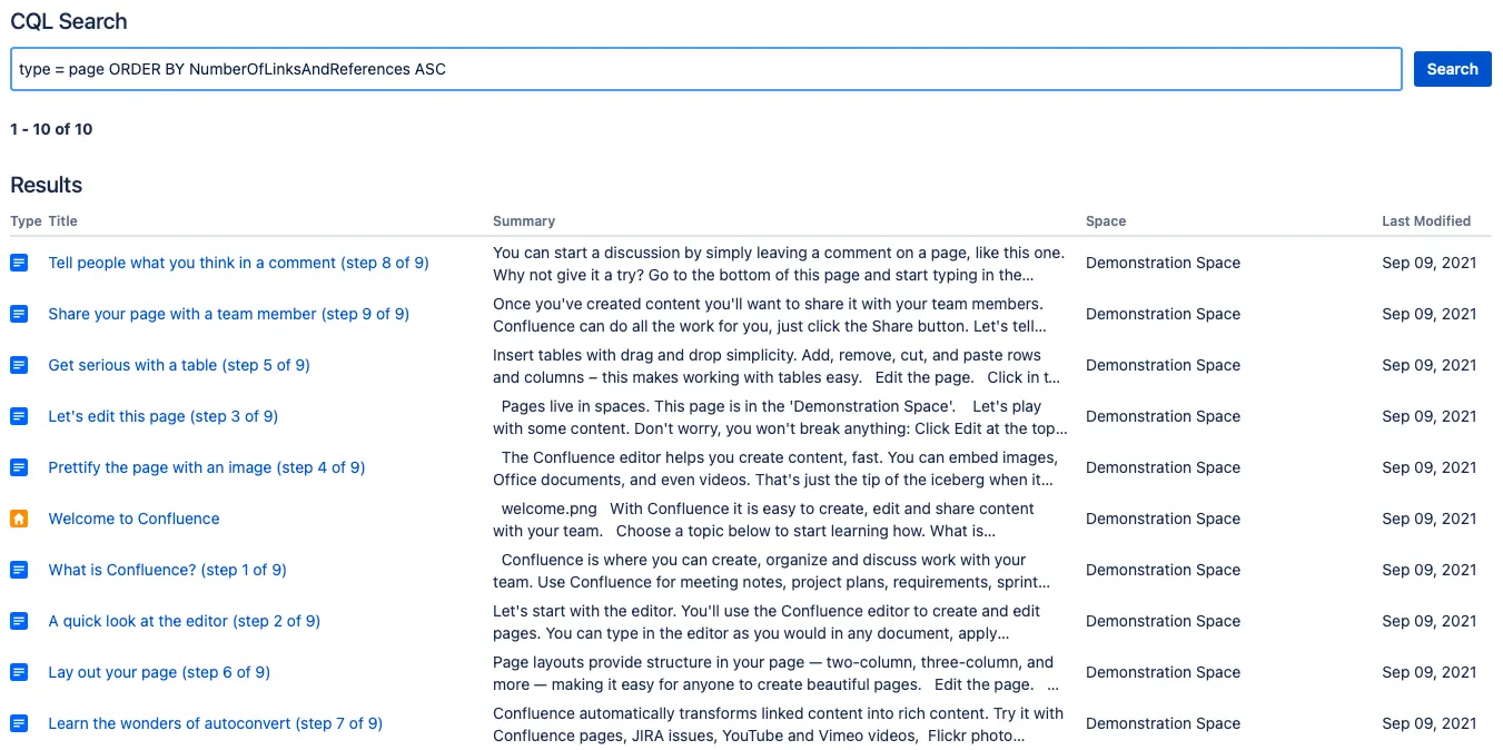 The results from the example script.