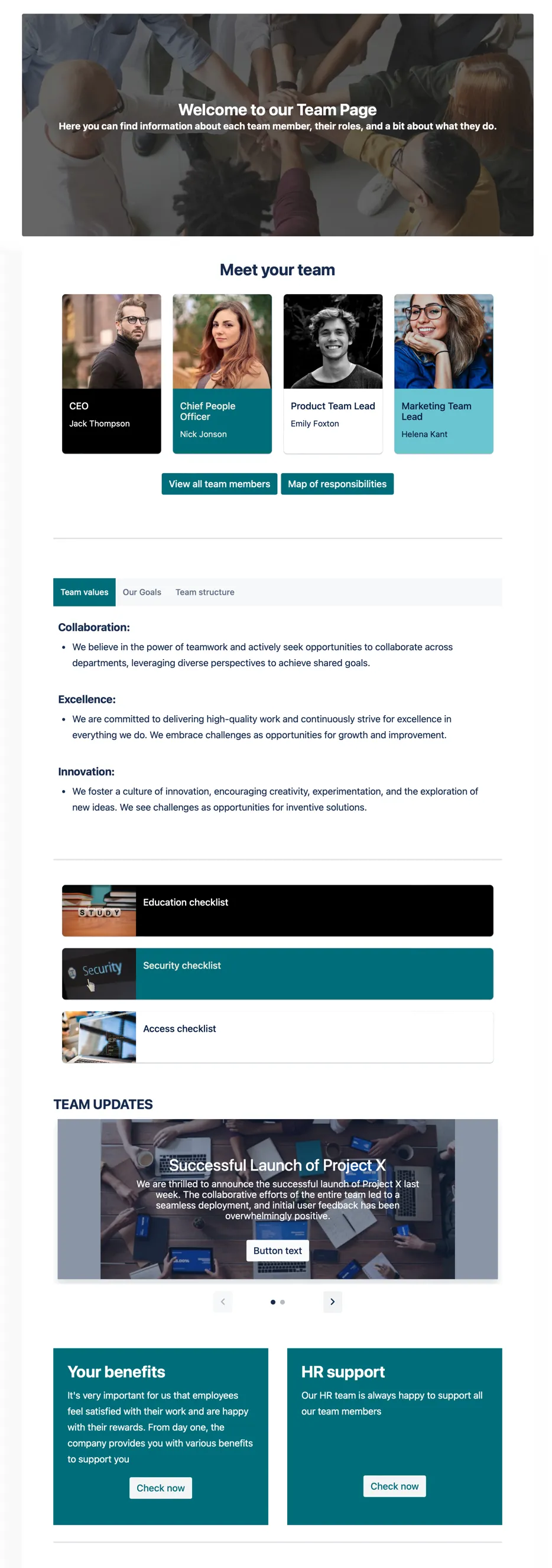 Published team page template