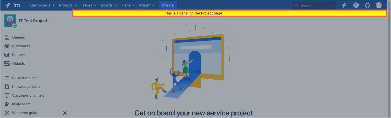 Jira Projects page showing the sidebar panel location used to display a banner at the top of each Project page.