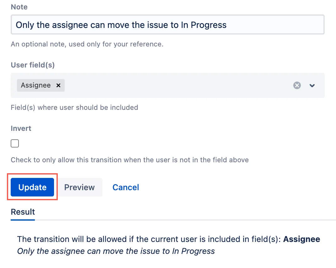 User in field(s) condition configuration