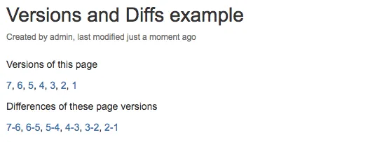 A Versions and Diffs macro on an example page.