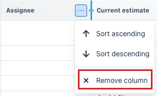 A screenshot showing the Remove clumn option in the three-dot menu for the column.