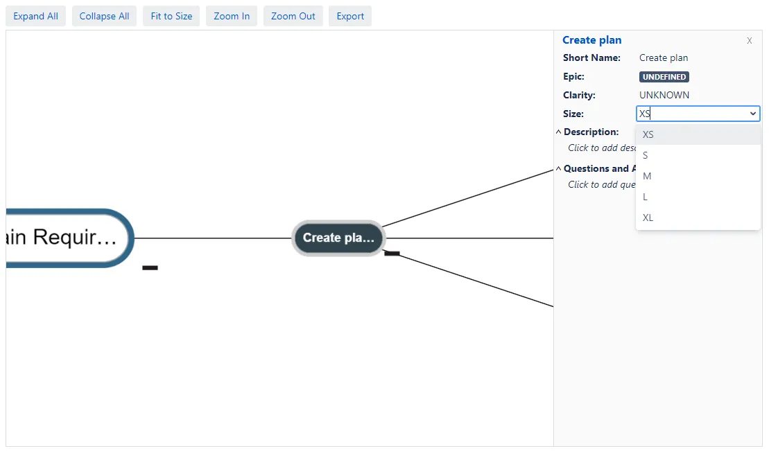Diagram showing size configuration options in the user interface