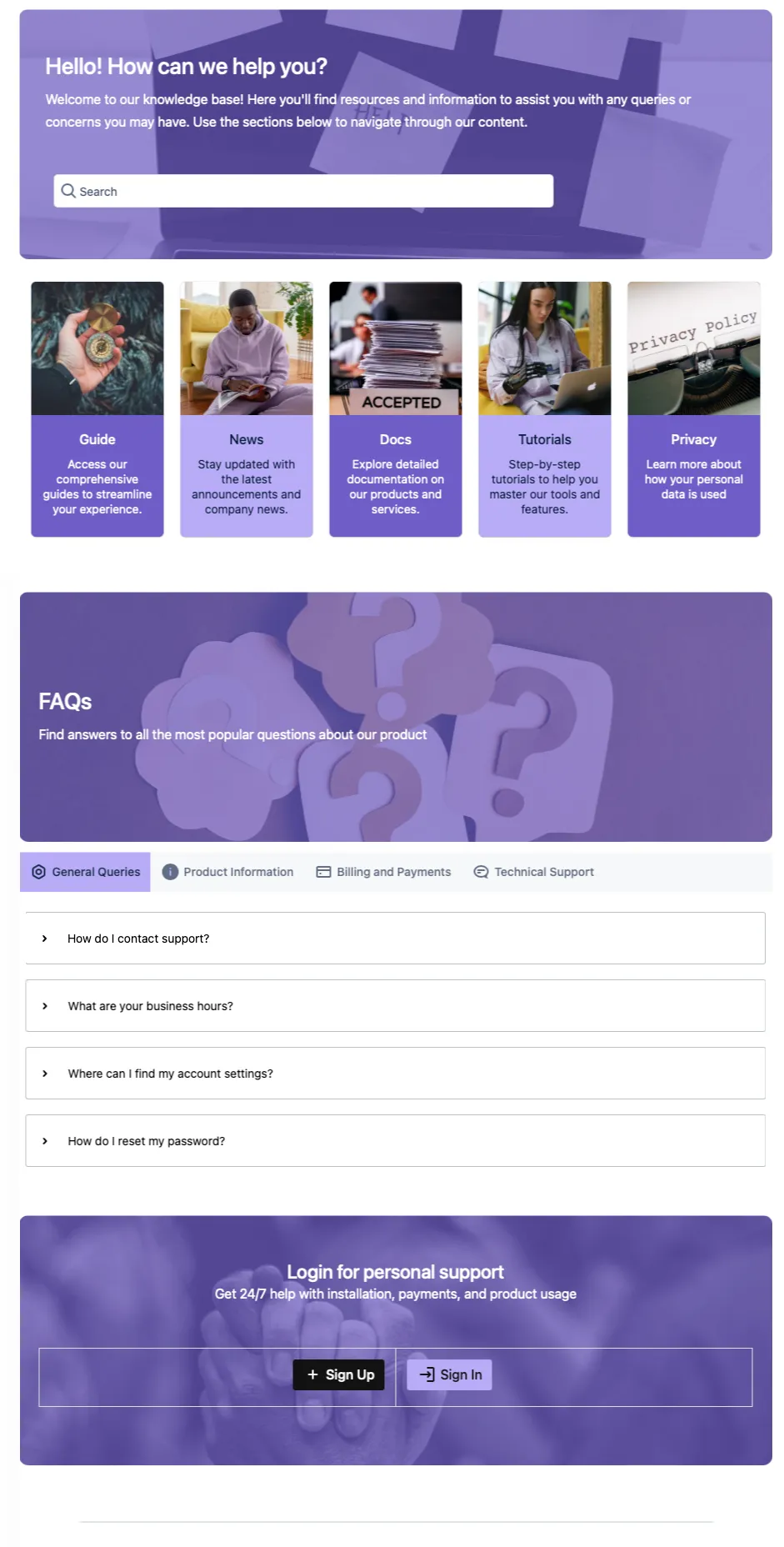 Published knowledge base - dynamic template