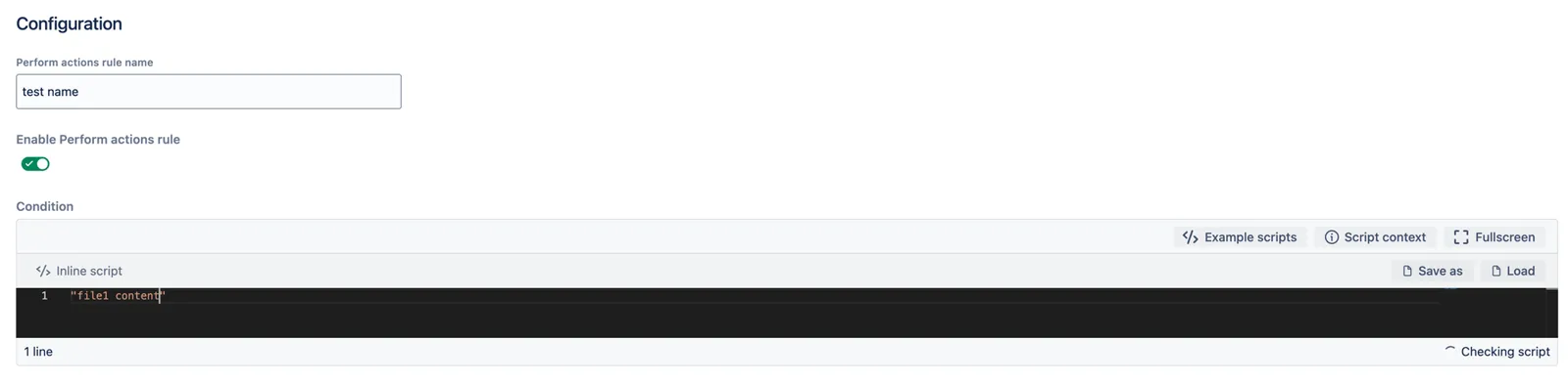 A screenshot of the Perform Actions rule configuration.