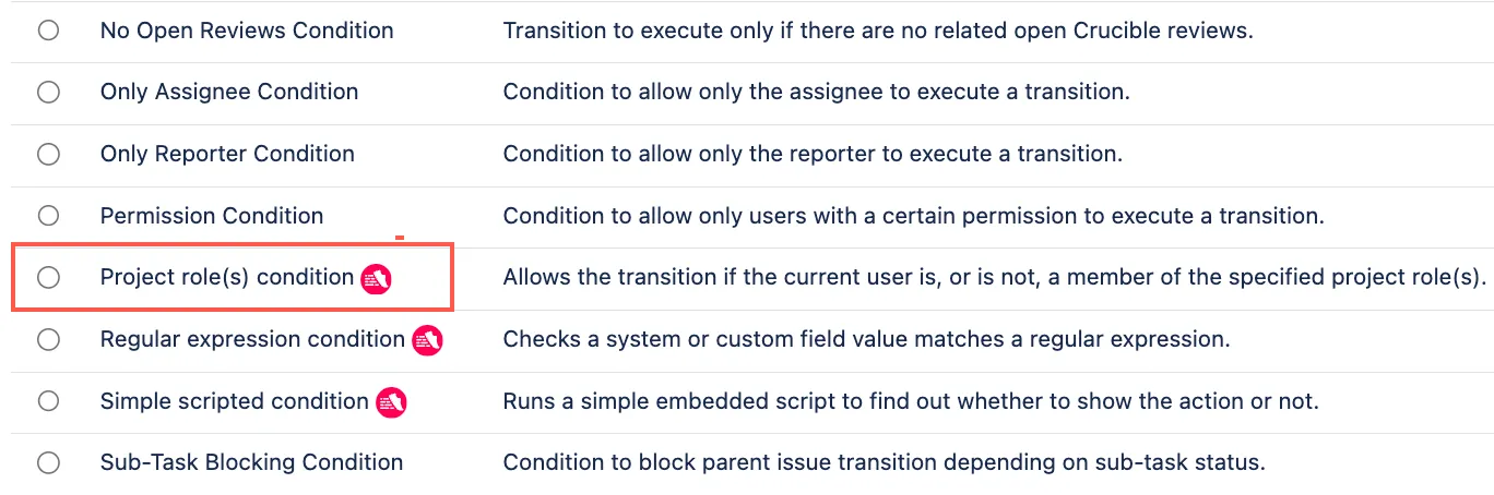 Project roles condition with icon
